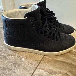 Gucci Black High-Top Embossed Leather Sneakers